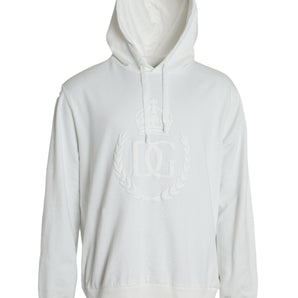 Dolce &amp; Gabbana White Cotton Hooded Sweatshirt Pullover Sweater