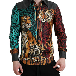 Dolce & Gabbana Multicolor Tiger Button Down Casual Shirt