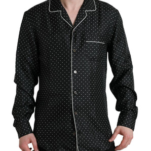 Dolce &amp; Gabbana Black Polka Dot Silk Long Sleeve Shirt