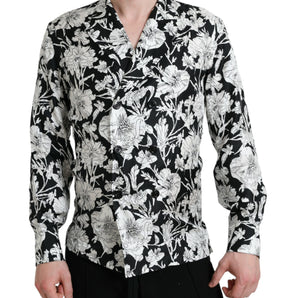 Dolce & Gabbana Black White Floral Button Down Casual Shirt