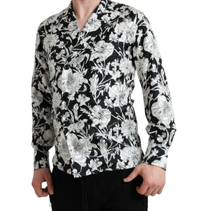 Dolce &amp; Gabbana Black White Floral Button Down Casual Shirt