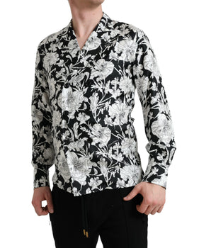 Dolce & Gabbana Black White Floral Button Down Casual Shirt