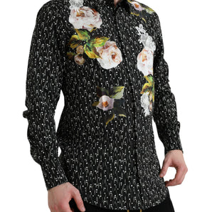 Dolce &amp; Gabbana Vestido formal negro floral para hombre Camisa ORO