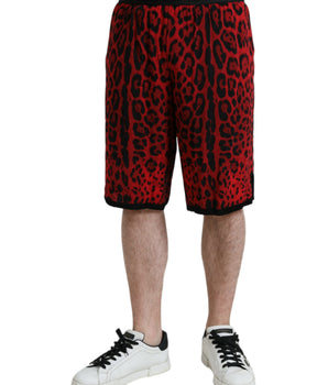 Dolce & Gabbana Red Leopard Print Viscose Bermuda Shorts