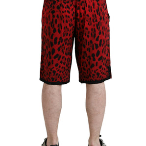 Dolce & Gabbana Red Leopard Print Viscose Bermuda Shorts