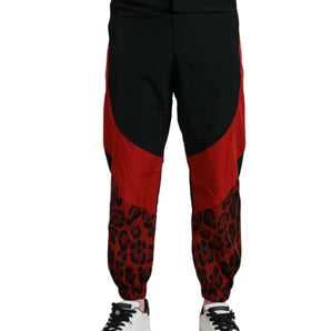 Dolce &amp; Gabbana Black Red Leopard Print Nylon Jogger Pants