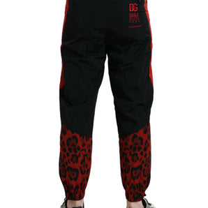 Dolce &amp; Gabbana Black Red Leopard Print Nylon Jogger Pants