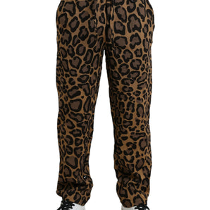 Dolce &amp; Gabbana Pantalones jogger de poliéster con estampado de leopardo marrón