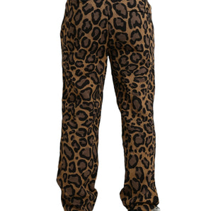 Dolce &amp; Gabbana Pantalones jogger de poliéster con estampado de leopardo marrón