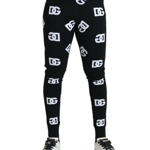 Dolce &amp; Gabbana Black Viscose Skinny Men Leggings Logo Print Pants