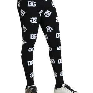 Dolce & Gabbana Black Viscose Skinny Men Leggings Logo Print Pants