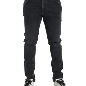 Dolce & Gabbana Gray Cotton Stretch Skinny Denim Logo Jeans