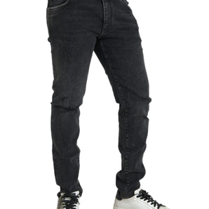 Dolce & Gabbana Gray Cotton Stretch Skinny Denim Logo Jeans