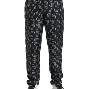 Dolce &amp; Gabbana Pantalones de seda con estampado de herradura negro