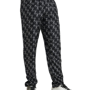 Dolce &amp; Gabbana Black Horseshoe Print Silk Pants