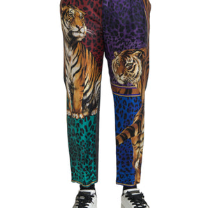 Dolce &amp; Gabbana Pantalones cónicos sueltos de algodón con leopardo tigre multicolor