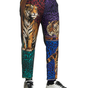 Dolce &amp; Gabbana Pantalones cónicos sueltos de algodón con leopardo tigre multicolor