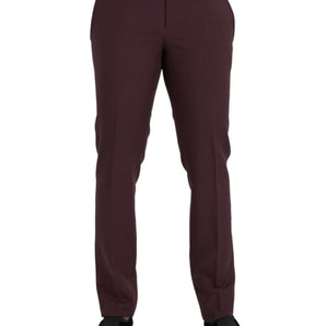 Dolce &amp; Gabbana Maroon Wool Men Slim Fit Dress Pants