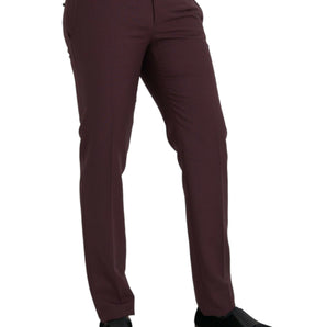 Dolce &amp; Gabbana Maroon Wool Men Slim Fit Dress Pants