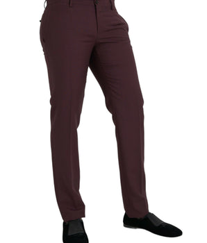 Dolce & Gabbana Maroon Wool Men Slim Fit Dress Pants