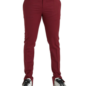 Dolce &amp; Gabbana Red Wool Men Slim Fit Dress Pants