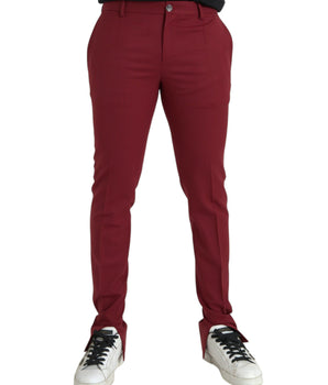 Dolce & Gabbana Red Wool Men Slim Fit Dress Pants
