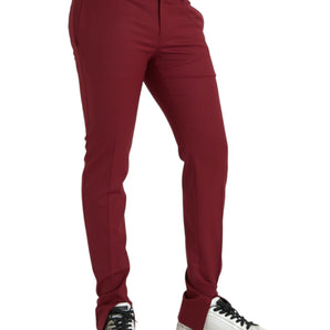 Dolce &amp; Gabbana Red Wool Men Slim Fit Dress Pants