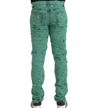 Dolce & Gabbana Green Crystals Cotton Stretch Slim Jeans