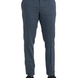 Dolce &amp; Gabbana Blue Linen Silk Skinny Dress Pants