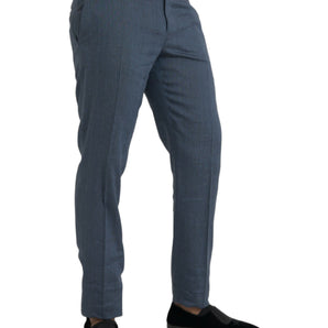 Dolce &amp; Gabbana Blue Linen Silk Skinny Dress Pants