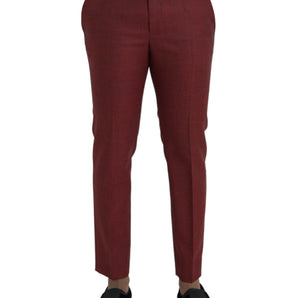 Dolce &amp; Gabbana Maroon Wool Men Skinny Dress Pants