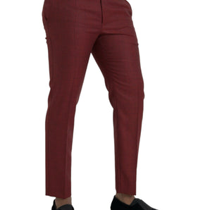 Dolce &amp; Gabbana Maroon Wool Men Skinny Dress Pants