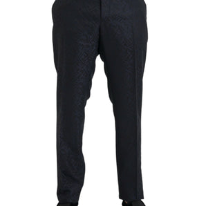 Dolce &amp; Gabbana Blue Brocade Wool Skinny Men Dress Pants