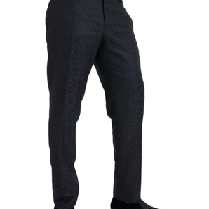 Dolce & Gabbana Blue Brocade Wool Skinny Men Dress Pants