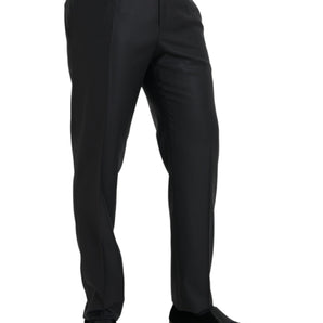 Dolce & Gabbana Black Wool Silk Skinny Dress Pants