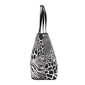 Michael Kors Carter Large Black Animal Print PVC Open Tote Shoulder Purse Bag