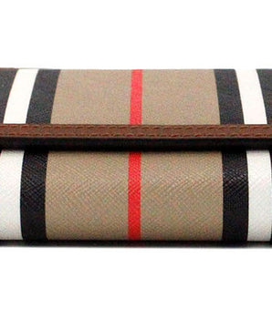 Burberry Hannah Icon Stripe Archive Tan E-Canvas Leather Wallet Crossbody Bag