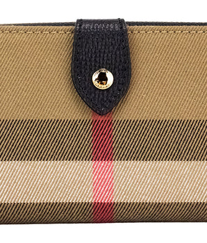 Burberry Luna Black Grained Leather House Check Canvas Coin Pouch Snap Wallet