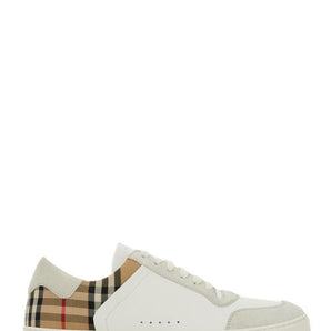 Burberry White Multicolor Calf Leather Sneakers