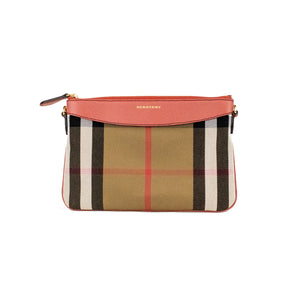 Burberry Peyton House Check Derby Cinnamon Red Grain Leather Pouch Crossbody Bag