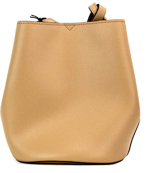 Burberry Lorne Bolso pequeño tipo cubo de cuero color camel con cuadros Haymarket