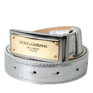 Dolce &amp; Gabbana Silver Leather Metal Logo Buckle Belt Men