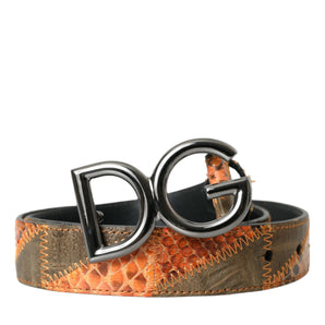 Dolce & Gabbana Patchwork Python Leather Logo Buckle Belt Men