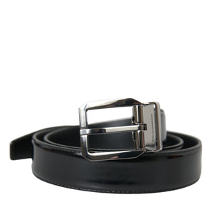 Dolce &amp; Gabbana Black Leather Silver Metal Buckle Belt Men