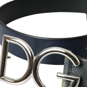 Dolce &amp; Gabbana Blue Leather Silver Metal Logo Buckle Belt Men