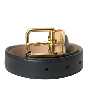 Dolce &amp; Gabbana Black Leather Gold Metal Buckle Belt Men