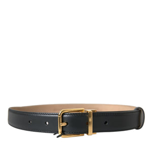 Dolce & Gabbana Black Leather Gold Metal Buckle Belt Men