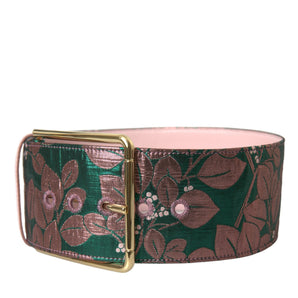 Dolce & Gabbana Multicolor Floral Jacquard Lurex Gold Buckle Belt