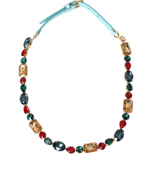 Dolce & Gabbana Light Blue Leather Crystal Chain Waist Belt