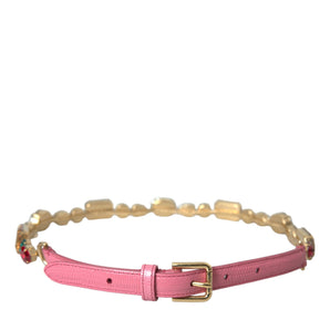 Dolce &amp; Gabbana Pink Leather Crystal Chain Embellished Belt